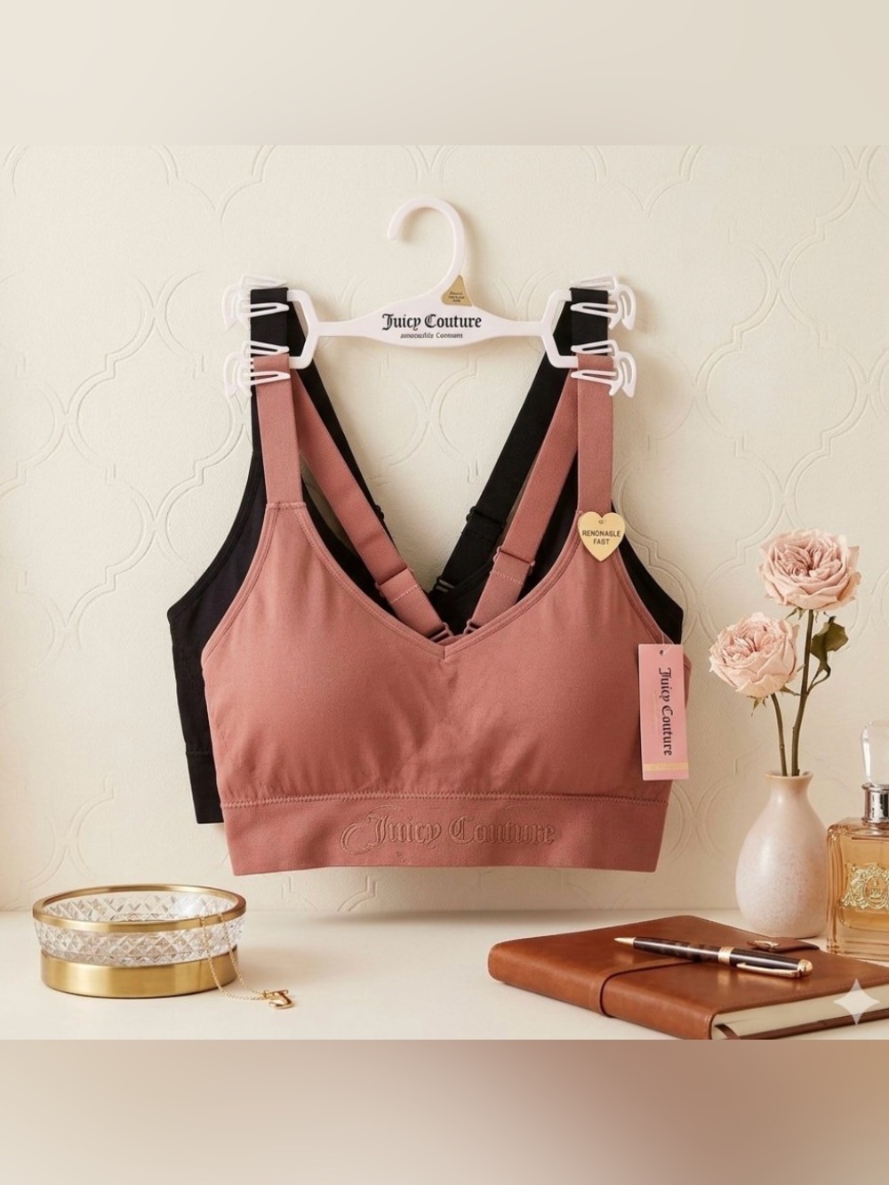 Juicy Couture Women's Padded Bralette - Rose (2-Pack) size Xl
